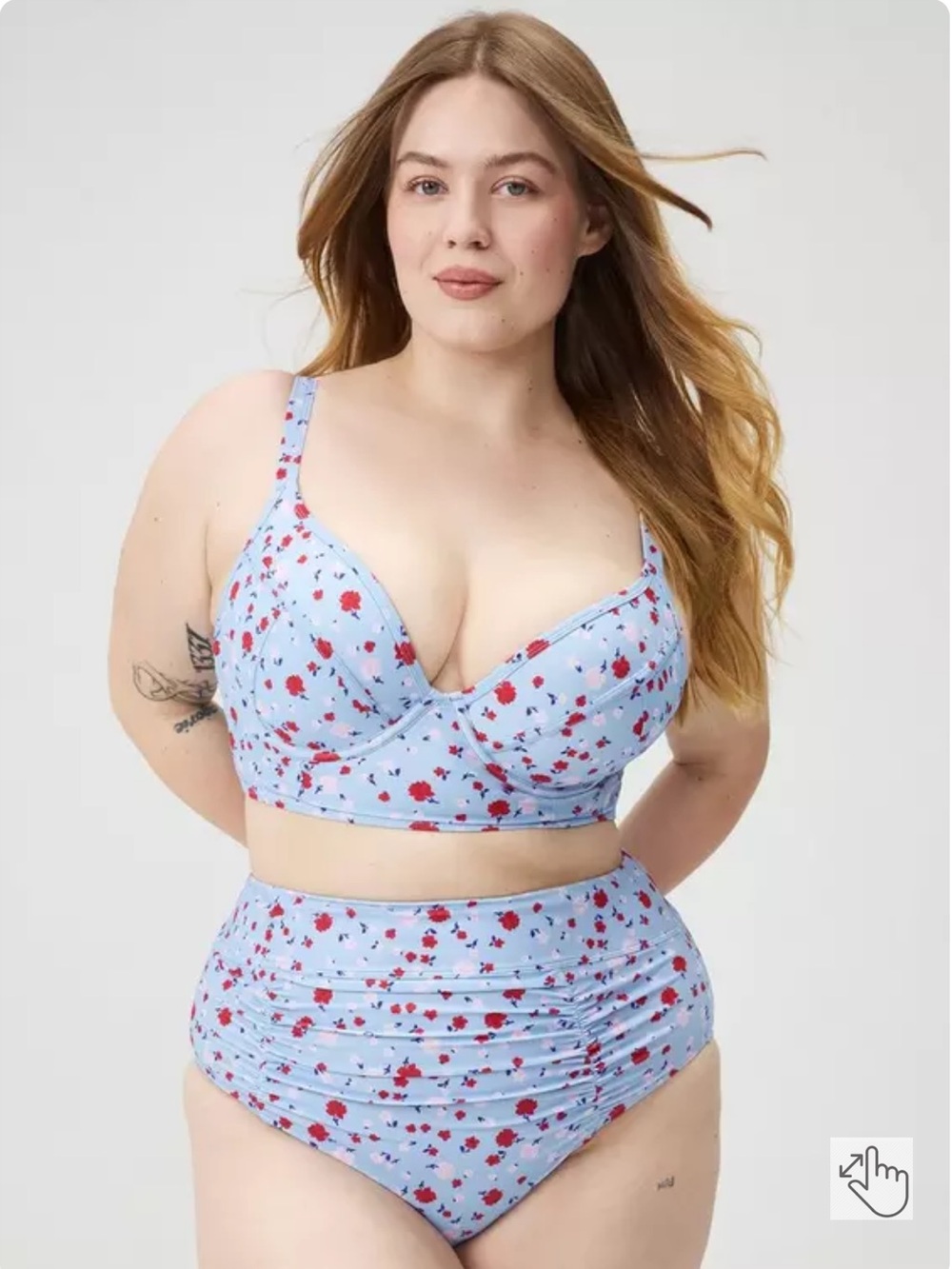 NWT Torrid High-Rise Ruched High-Cut Cheeky Swim Bottom Light Blue Floral Sz 1X